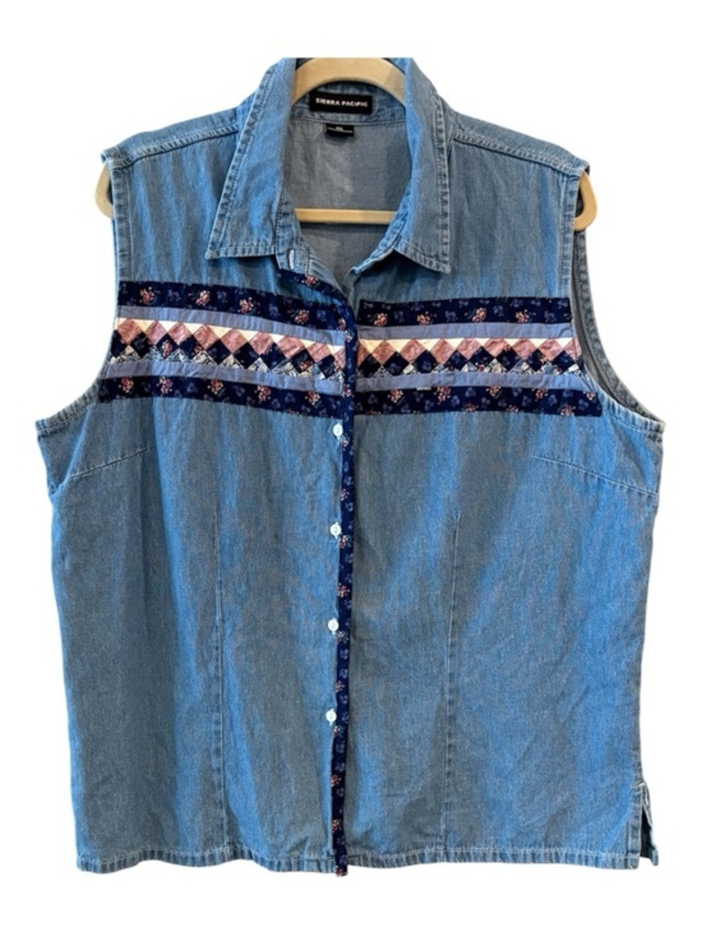 Sierra Pacific Denim Patchwork Button Front Sleeveless Top 2XL Western